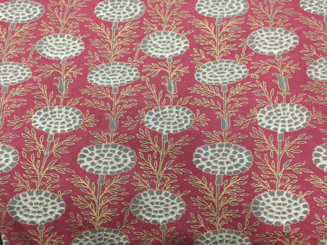 100% Cotton Printed Burgundy with grey floral golden jacquard Fabric 44 &quot; wide sold by the yard.