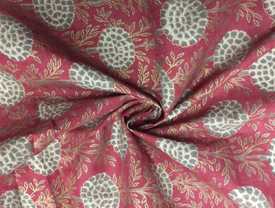 100% Cotton Printed Burgundy with grey floral golden jacquard Fabric 44 &quot; wide sold by the yard.