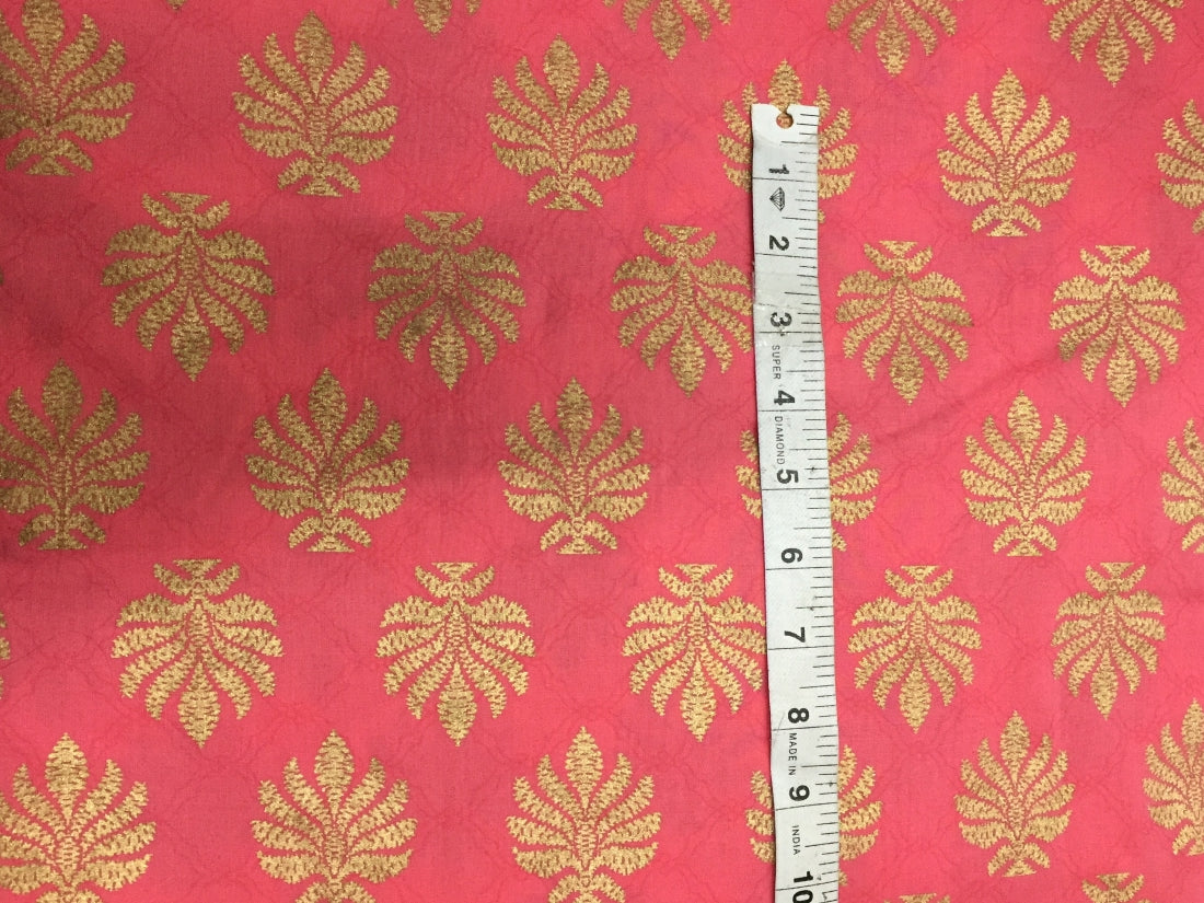 100% Cotton Printed Pink with golden jacquard Fabric 44" wide