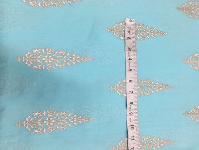 100% Cotton Printed light blue with floral golden jacquard Fabric 44 &quot; wide sold by the yard.