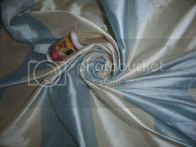 Silk dupioni pastel stripes BLUE AND IVORY CREAM for drapes 54" DUPS37