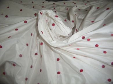 ivory silk taffeta 54&quot; with polka dots - The Fabric Factory