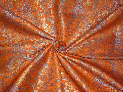 Heavy Silk Brocade Fabric Orange,Blue X Metallic Gold Color 36" wide BRO512[1]