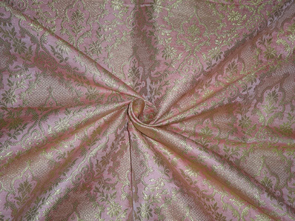 Heavy Silk Brocade Fabric Baby Pink X Metallic Gold Color 36" wide BRO512[3]