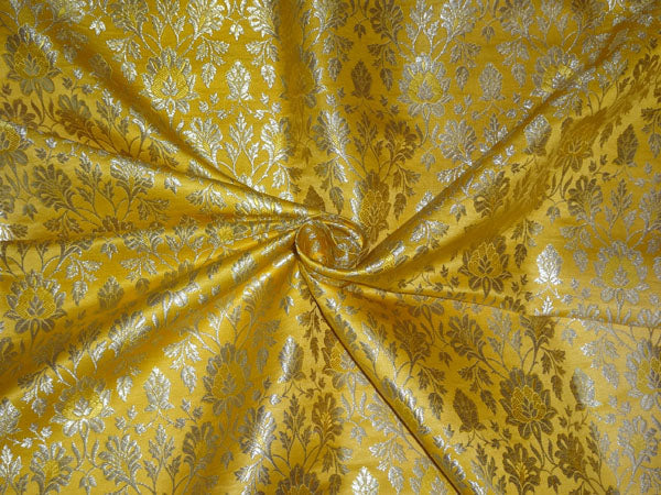 Heavy Silk Brocade Fabric Yellow X Metallic Gold Color 36" wide BRO515[3]
