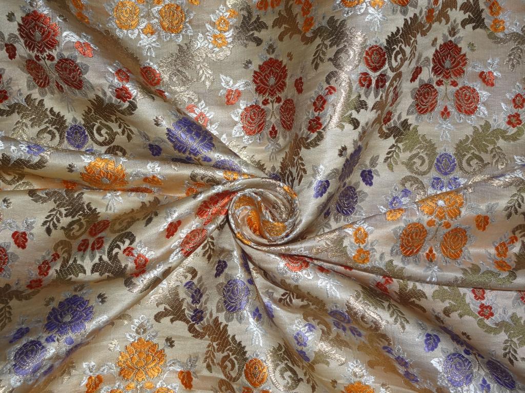 Silk Brocade Fabric Multi Color & Metallic Gold color 36" wide BRO363[2]
