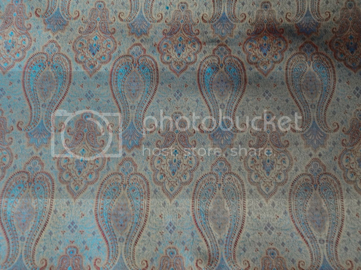 SILK BROCADE FABRIC Light Gold,Red &amp; Blue 44" wide BRO209[8]