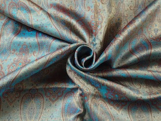 SILK BROCADE FABRIC Light Gold,Red &amp; Blue 44" wide BRO209[8]