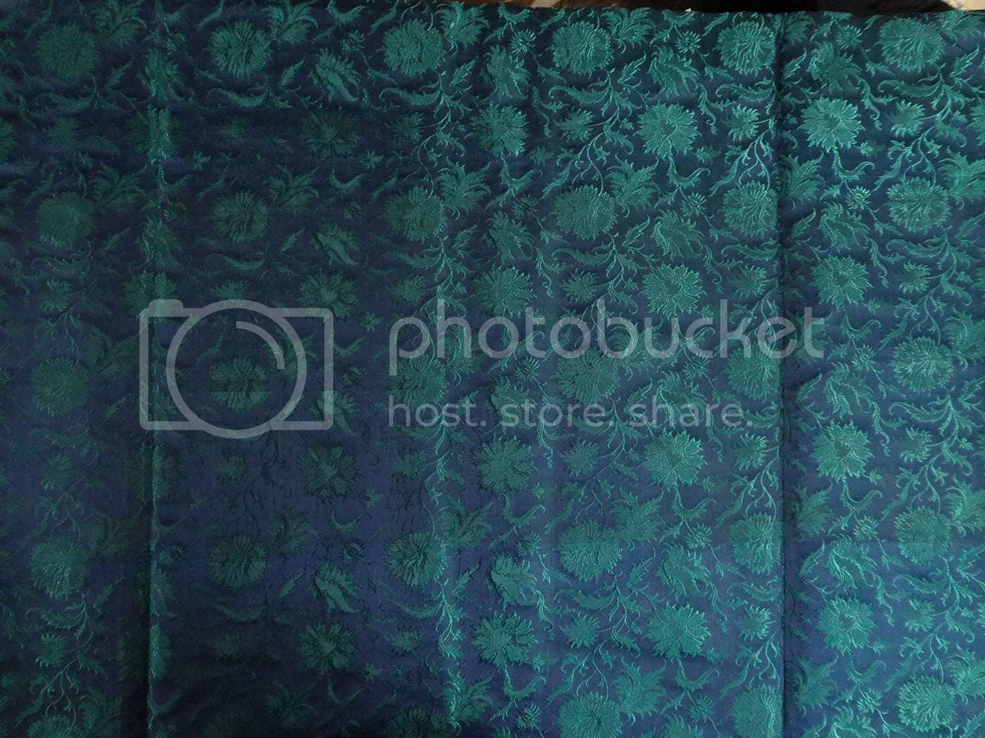 SILK BROCADE FABRIC Kingfisher Blue &amp; Green 44" WIDE BRO210[4]