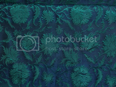 SILK BROCADE FABRIC Kingfisher Blue &amp; Green 44" WIDE BRO210[4]