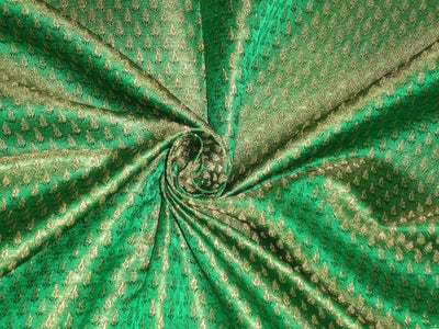 SILK BROCADE FABRIC Green &amp; Metallic Gold 44&quot;