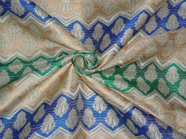 Heavy Silk Brocade Fabric Blue,Gold,Green x Metallic Gold Color 36" WIDE BRO519[3]
