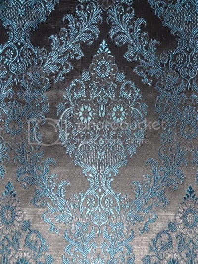 SILK BROCADE FABRIC Blue &amp; Black color 44" wide BRO282[1]