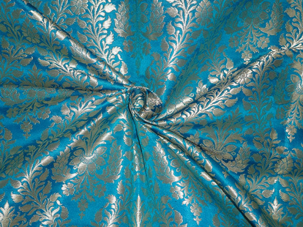 Heavy Silk Brocade Fabric Blue x Metallic Gold Color 36" WIDE BRO517[4]