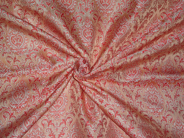 Silk Brocade Fabric Peach, Red x Silver Color 44" WIDE BRO521[4]