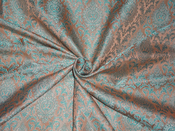 Silk Brocade Fabric Beige, Blue x Ivory Color 44" WIDE BRO508[4]