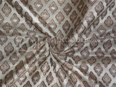 Silk Brocade~Width 44&quot;~Brown,Cream &amp; Metallic Gold colour