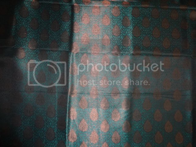 Spun SILK BROCADE FABRIC Green &amp; Black 44" wide BRO284[4]