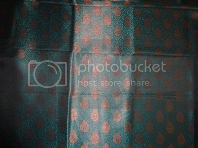 Spun SILK BROCADE FABRIC Green &amp; Black 44" wide BRO284[4]