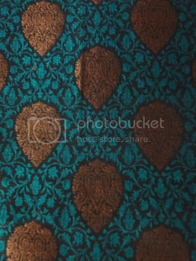 Spun SILK BROCADE FABRIC Green &amp; Black 44" wide BRO284[4]