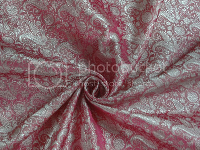 Pure Silk Brocade fabric Pink &amp; Ivory 44" wide BRO216[6]