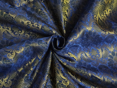 Spun Brocade Fabric Midnight Blue &amp; Metallic Gold color 44" wide BRO374[1]