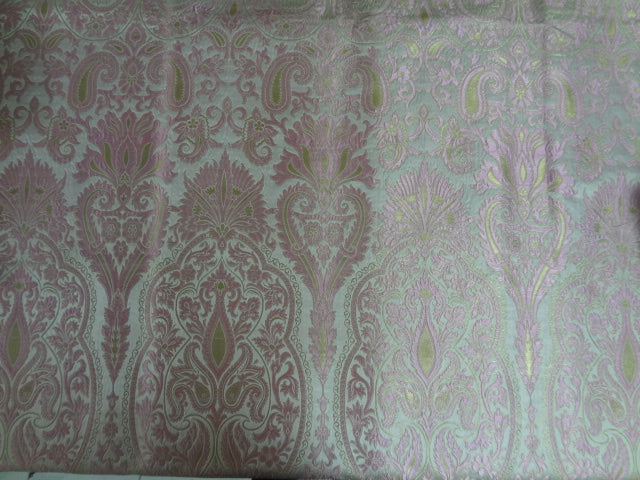 Pure Heavy Silk Brocade Fabric Ivory,Pink &amp; Metallic Gold color
