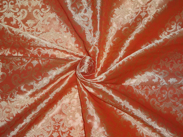 Silk Brocade Fabric Orange x Gold Color 44" wide Bro265[3]