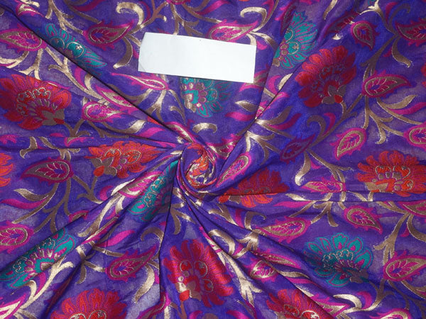 Silk Brocade Fabric Purple, Metallic Gold x Multi Color 44" wide BRO267[1]