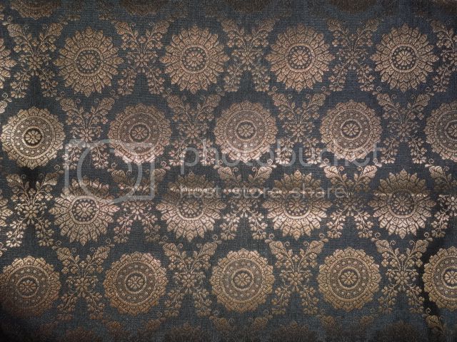 Spun Brocade Fabric Black &amp; Metallic Gold