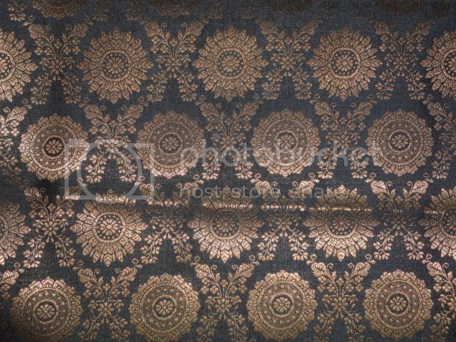 Spun Brocade Fabric Black &amp; Metallic Gold