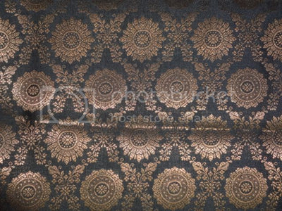 Spun Brocade Fabric Black &amp; Metallic Gold