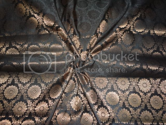 Spun Brocade Fabric Black &amp; Metallic Gold