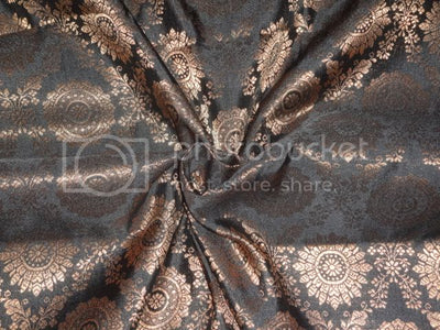 Spun Brocade Fabric Black &amp; Metallic Gold