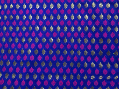 silk mettalic motifs Brocade fabric Blue,Pink &amp; Metallic Antique GOLD 44&quot;