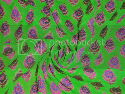 Silk Georgette Fabric with jacquard Green,Blue &amp; Pink color 44&quot;