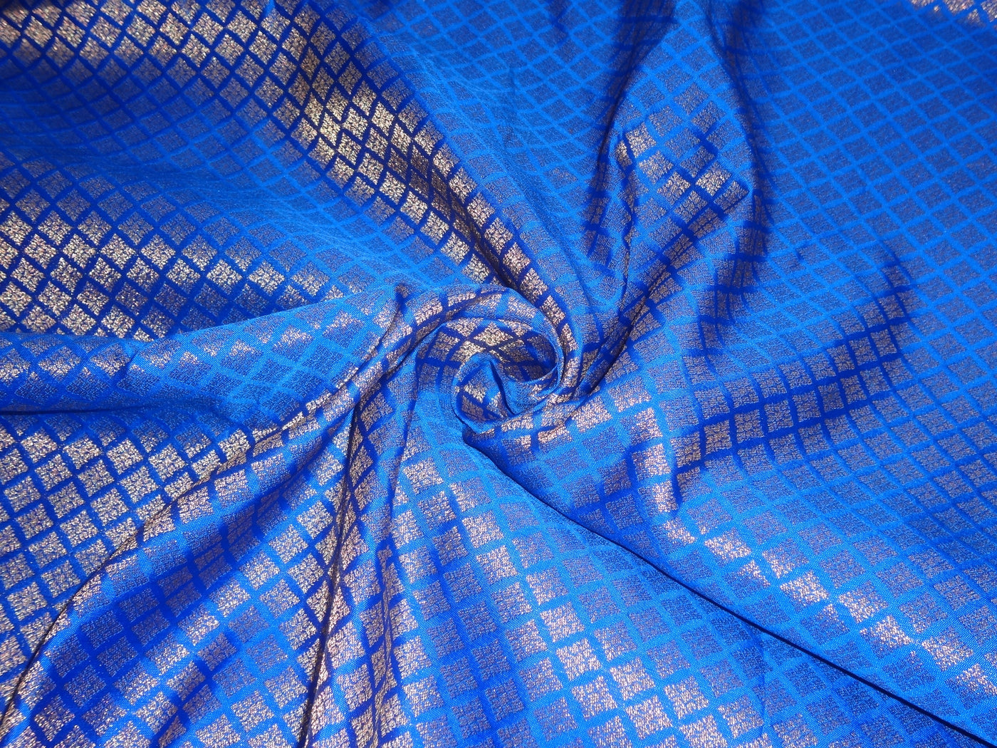Brocade Fabric royal blue x mettalic Gold Color 44&quot;