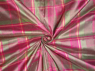 SILK Taffeta FABRIC Green &amp; Pink color plaids TAFC38[1]