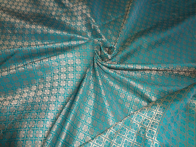 Brocade Peacock green x metallic Gold Color 44&quot;