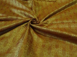 Pure Silk Brocade fabric Light Gold,Orange &amp; Red 44" wide BRO209[4]