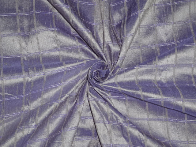 Iridiscent Lavender x Silver Color Silk DUPIONI Ribbed PLAIDS fabric