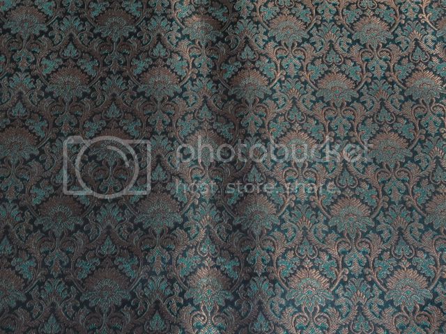 SILK BROCADE FABRIC Green &amp; METALLIC GOLD COLOR 44" WIDE BRO391[3]