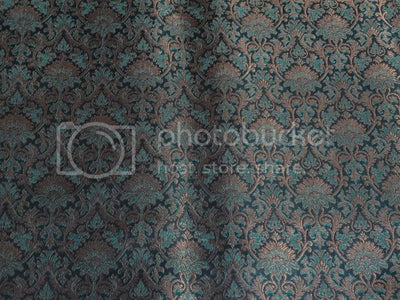 SILK BROCADE FABRIC Green &amp; METALLIC GOLD COLOR 44" WIDE BRO391[3]