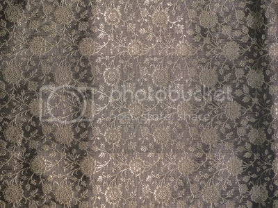 Pure Silk Brocade floral design Black & Golden Beige Colour 44" wide BRO300[4]