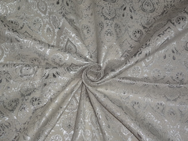 Pure Silk Brocade Ivory &amp; Metallic Silver Colour 44" wide BRO305[2]