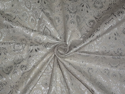 Pure Silk Brocade Ivory &amp; Metallic Silver Colour 44" wide BRO305[2]