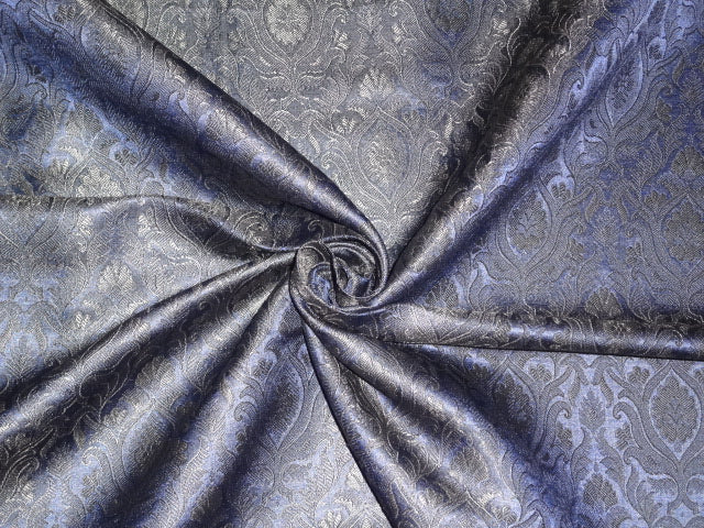 Silk Brocade Fabric Navy Blue &amp; Black color 44" WIDE BRO305[1]