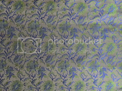 Pure SILK BROCADE FABRIC Blue & Green colour 44" wide BRO233[6] Available for bulk preorder