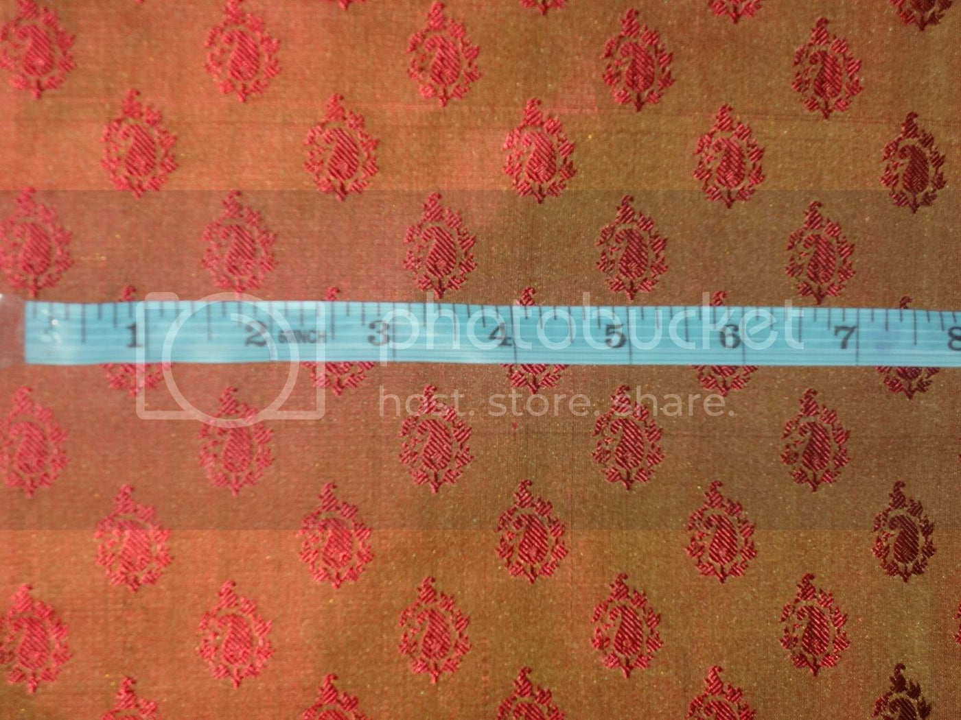 Pure SILK BROCADE FABRIC Golden Olive Green & Rusty Red colour 44" wide BRO235[1]