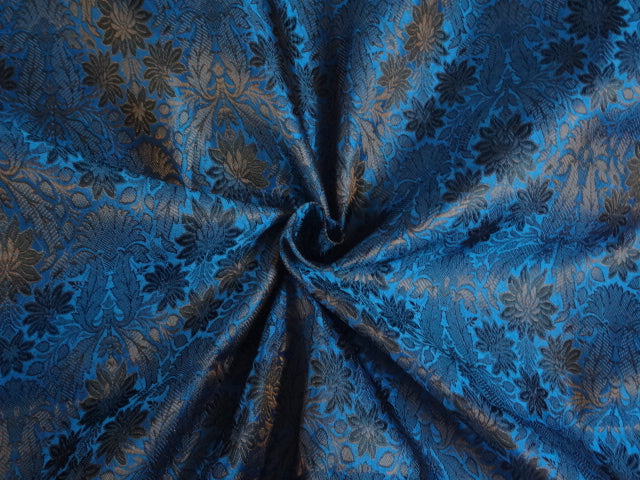 Spun Silk Brocade fabric Blue &amp; Black Color 44" wide BRO186[5]